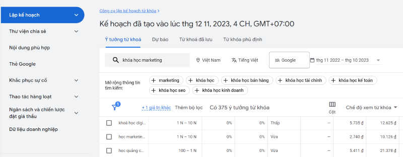 công cụ nghiên cứu từ khóa keyword planner